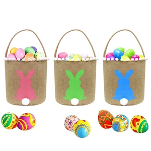 3 Pack Easter Bunny Baskets, Easter Egg Hunt Bunny Bags Little Baskets with Fluf - Picture 1 of 12