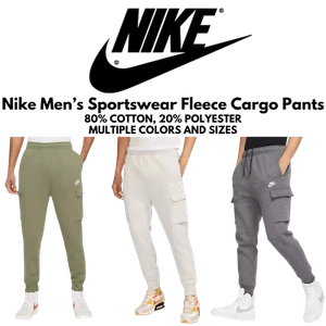 Nike NSW Men's Sportswear Club Fleece Joggers Cargo Pants CD3129 w/ Drawstring - Picture 1 of 15