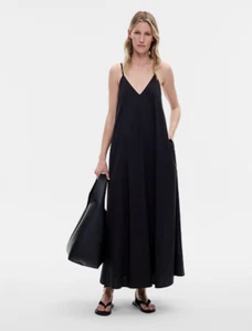 Witchery Black Cotton Maxi Dress Size 14 Large Strappy NWT Luxe Organci - Picture 1 of 7
