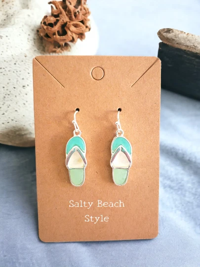 Sea Glass Flip Flop Earrings,Cultured Glass Silver Perfect for Cruise Wear Beach - Image 1 of 1