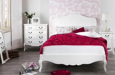  FRENCH Furniture, Stunning White bedside table, chest of drawers, wardrobe, bed - Image 1 of 2