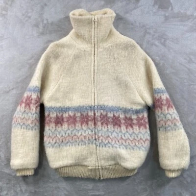 Chaqueta Suéter Islandesa De Colección Para Mujer Mediana Lana Cremallera Completa Forrada Isla Justa LEER Foto 1 de 4