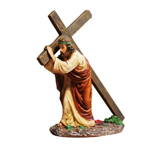Jesus Statue with Cross Religious Jesus Statues Desktop Ornament Catholic Decor - Picture 1 of 12