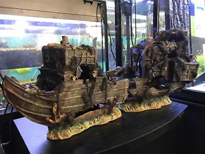 EXTRA LARGE GALLEON SHIP WRECK XL FISH TANK AQUARIUM ORNAMENT 2 HALVES (72cm) - Picture 1 of 7