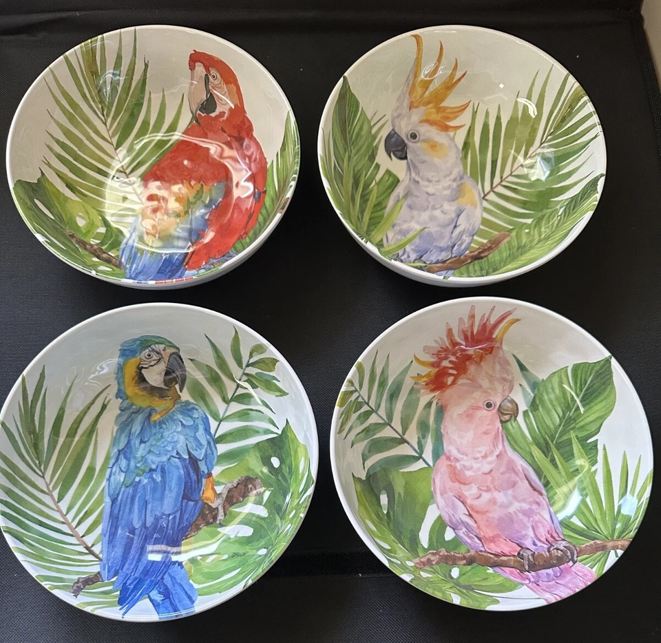 Tommy Bahama Loro/Cockatiel Juego de 4 Ensaladeras de Cereales de Melamina 7.5" Nuevo Foto 1 de 2