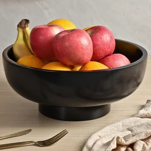 Black Wood Fruit Bowl for Kitchen Counter, 12-inch Diameter Large Wooden Fruit - Picture 1 of 12