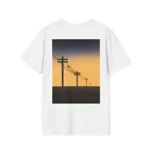 T-Shirt Telefonstangen at Twilight - weiß Unisex Softstyle Abreißetikett - Bild 1 von 4