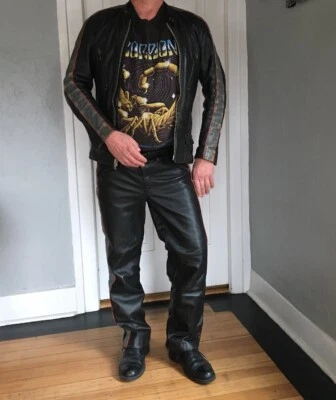 Vintage STADLER GERMAN Leather Motorcycle Jacket & Pants Café Racer Suit MODELL - Image 1 of 4