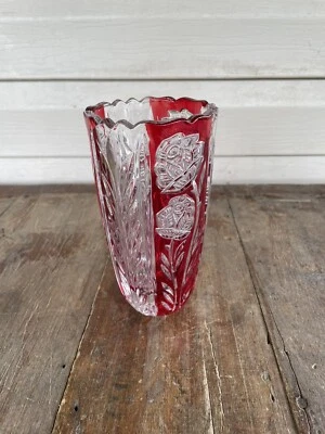 Vaso de cristal alemão antigo rosalina vermelho rubi 6,5 pol - Imagem 1 de 4