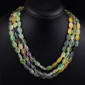 650 Cts Natural 3 Strand Multicolor Fluorite Oval Shape Beads Necklace SK 36E451 - Picture 1 of 3