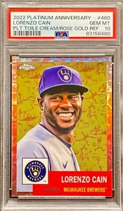 2022 Topps Chrome Platinum Lorenzo Cain /75 Rose Gold Toile 480 PSA 10 POP 1 - Picture 1 of 2