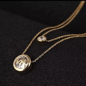 New MK Logo necklaces pendants Double Chains Gold Tone - Picture 1 of 3