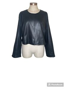 Rebecca Taylor Lamb Leather Jacket Black Hidden Button Size XL