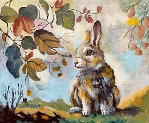 Rabbitl fantasy abstract acrylic painting on canvas board. 10'' x 12'' - Picture 1 of 5