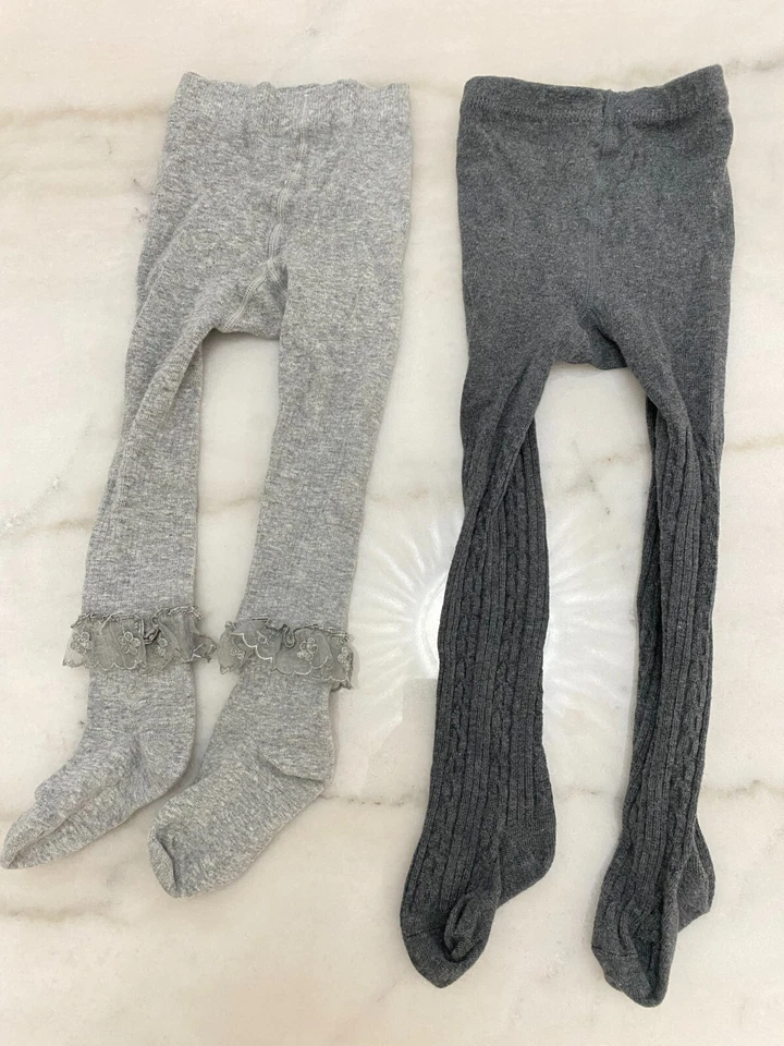 Meia-calça de malha 2 peças de renda floral cinza urze 2-3T para meninas pequenas - Imagem 1 de 4