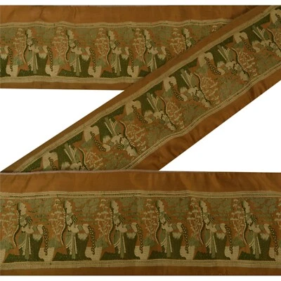Sanskriti Vintage 1 Yd Sari Border Woven Baluchari Trim Sewing Brown Craft Lace - Imagem 1 de 4