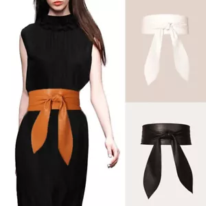 Mujer Obi Cinch Cintura Cintura Cintura Kimono Corbata Ancha Cuero Sintético - Imagen 1 de 19