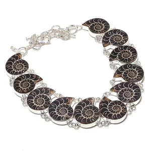 Collana gioielli argento sterling 925 pietra fossile ammonite naturale 18" t942 - Foto 1 di 7