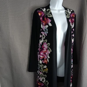 Frank Lyman Jacket Womens 12 Black Floral Open Front Long Sleeve Made in Canada - Picture 1 of 9