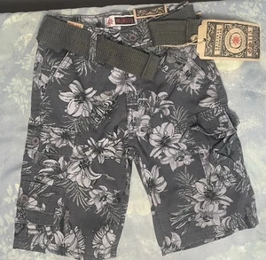 GS115 Boys Shorts Sz 5 Gray w/Lt Gray & White Hawaiian Floral Denim Wear NWT - Picture 1 of 4