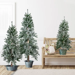 Northlight Set of 3 Flocked Alpine Artificial Christmas Trees 3', 4' and 5' - Picture 1 of 8