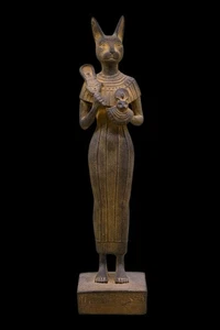 UNQIEU ANCIENT EGYPTIAN BASTET Cat Goddess Statue Stone Large Antique Style - Picture 1 of 5