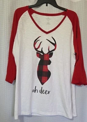 Camiseta St. John’s Bay Feminina Natal Oh Deer Manga Longa Tamanho XL - Imagem 1 de 4