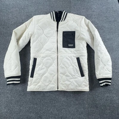 Chaqueta Burton Para Hombre Pequeña Blanca Acolchada Cremallera Completa Forro de Salón Borde Negro Invierno Foto 1 de 4