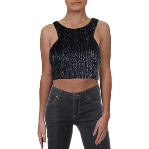 B. Darlin Womens Navy Sequined Sleeveless Crop Top Shirt Juniors 5/6 4136 - Picture 1 of 2
