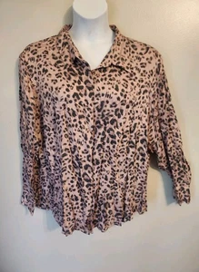 Camisa Top Liz Claiborne Mujer Rosa Estampado Leopardo Manga Larga 3X - Imagen 1 de 6