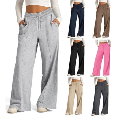 MARKENLOS Damen Hoher Taille Weites Bein Freizeithose Sweatpants Jogginghose Baggy HosenDE