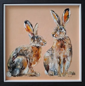 Hare Original Oil Painting, Wildlife Animal Wall Art, Framed Home Decor - Picture 1 of 10
