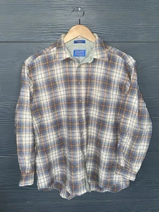 Vintage 90s Pendleton Wool Flannel Shirt Button Up Mens XL USA Made Tan/Blue - Bild 1 von 7