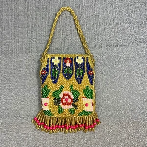 Wunderschön Perlen Mini Geldbörse Kleingeld Fransen Druckknopfverschluss helle Farben - Bild 1 von 7