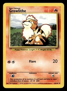 1999 Pokémon Base Set Unlimited GROWLITHE 28/102 LP - Picture 1 of 2