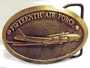 Vintage FIFTEENTH AIRFORCE Brass Belt Buckle Collectible HERITAGE USA 1982 - Picture 1 of 7