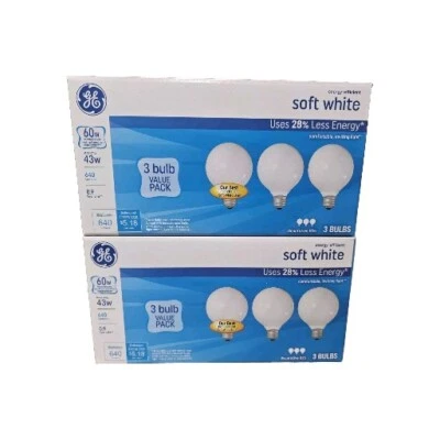 GE General Electric 60 Watt Decorative Globe Bulb G25 Medium Base 6 PACK 640 Lum - Image 1 of 3