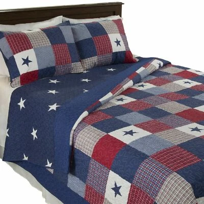 All American Quilted Blanket Red White Blue Bedspread Twin Queen King - Image 1 of 3
