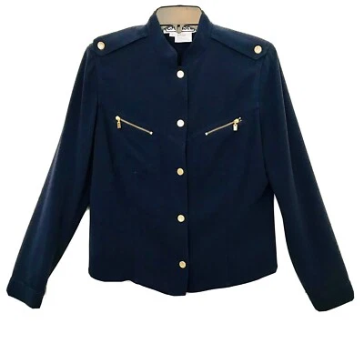 Chaqueta Carlisle Vintage Mujer Talla 4 Estilo Militar Azul Marino Dorado Botones y Cremallera Foto 1 de 4