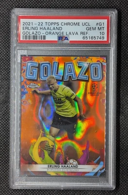 Erling Haaland 2021-22 Topps Chrome UEFA Golazo Orange Lava SSP PSA 10 - Image 1 of 2