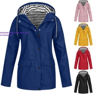 New Womens Raincoat Autumn Fit Waterproof Dressy Zip up Rain Jacket Windbreaker - Image 1 of 4