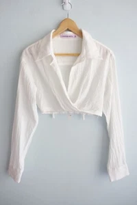 Hansen & Gretel Blouse Womens Small White Crop Top Collar MISSING WAIST TIE - Picture 1 of 14