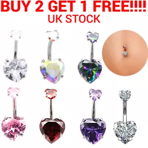 Heart Belly Bar Navel Crystal Shamballa Gem Monroe Labret Bars Tragus Piercing - Picture 1 of 16