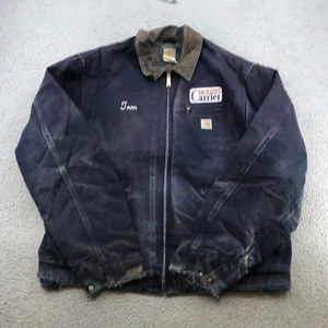 Carhartt Detroit Jacket Adult 52 Tall Blue Canvas Distressed Lined 61967 - Picture 1 of 12