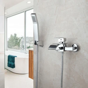 Shower Faucet Rain&Waterfall Spout Chrome Hand Held Sprayer Mixer Wall Mount Tap - Picture 1 of 12