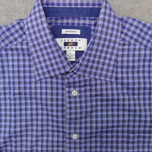 Joseph Abboud Button Up Shirt Mens Large Blue Gray Plaid Long Sleeve - Picture 1 of 14