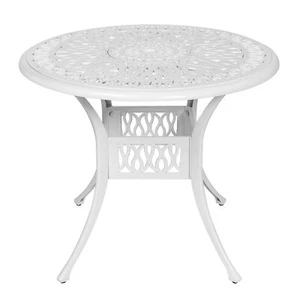 Patio Round Dining Table Outdoor Bistro Table Cast Aluminum All-Weather, White - Picture 1 of 16