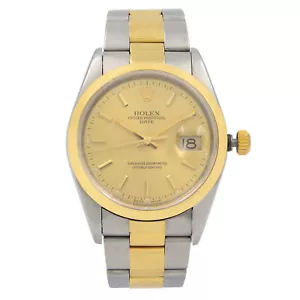 Rolex Date 18K Yellow Gold Steel Champagne Dial Automatic Unisex Watch 15223 - Picture 1 of 5