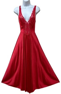 Vintage Red Silky Full Sweep Nylon Nightgown Gown Made in USA Size S - Picture 1 of 9