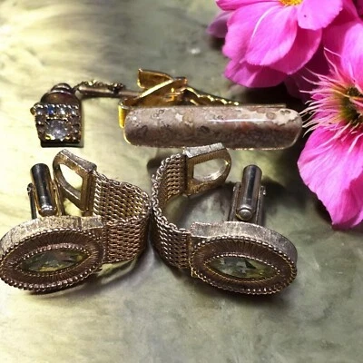 CLIP DE CORBATA DE ÁGATA, PASADOR DE CORBATA, GEMELOS SWANK VERDE ESMERALDA  Foto 1 de 3